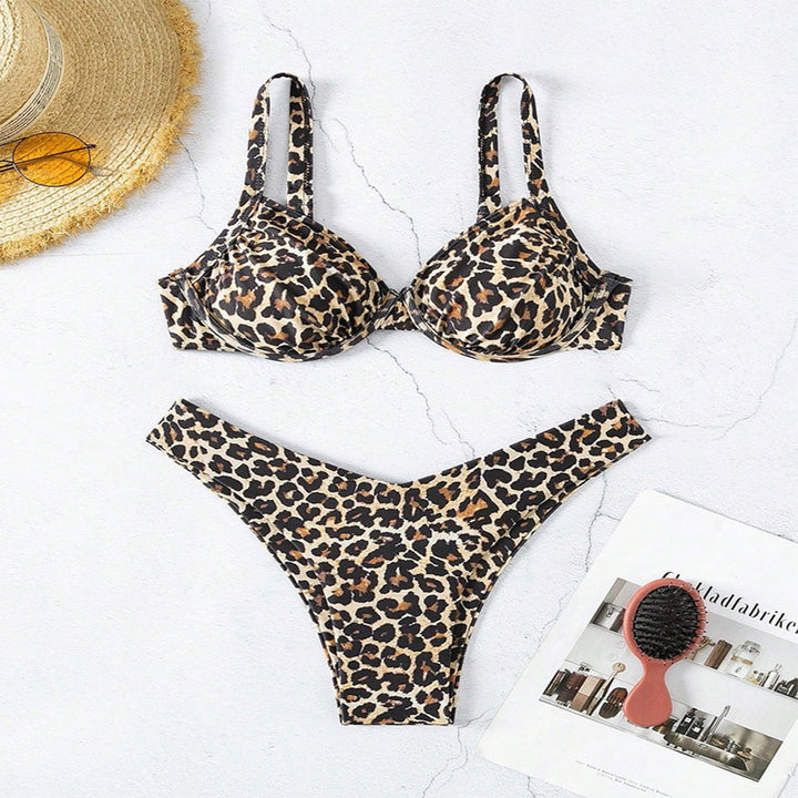 Damen Triangel-Bikini mit tierischem Muster und elegantem V-Ausschnitt Drune