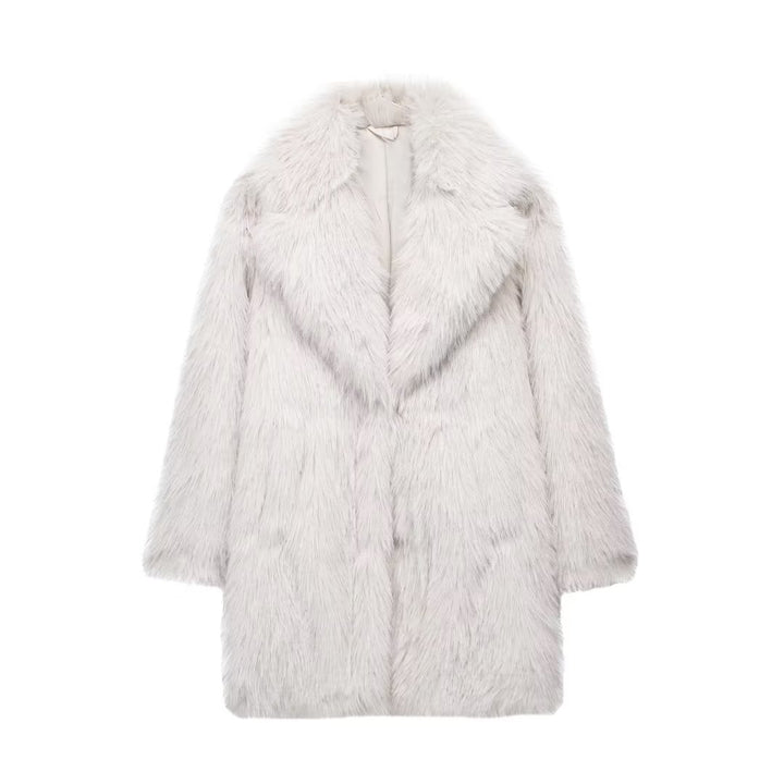 Damen Faux-Fur-Mantel mit Oversize-Schalkragen und langem, taillenfreiem Schnitt Drune