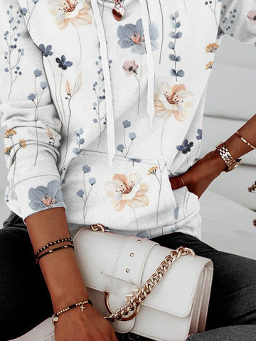 Damen Kapuzenpullover mit floralem Print und Kängurutasche Drune