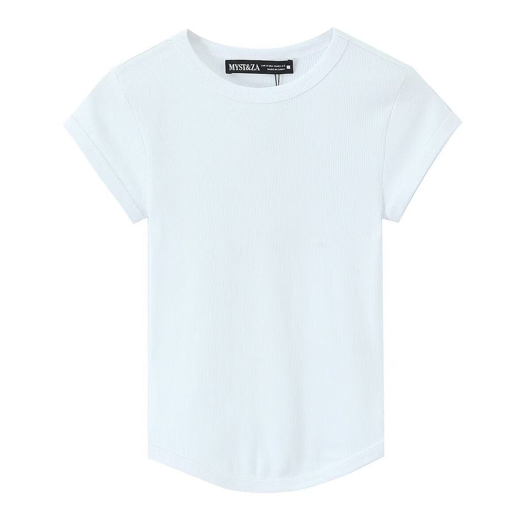 Damen hochwertiges, figurbetontes Basic-T-Shirt mit feiner Rippstruktur Drune