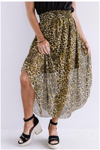Damen Luftiger Maxirock mit asymmetrischem Saum im Leopardenmuster Drune