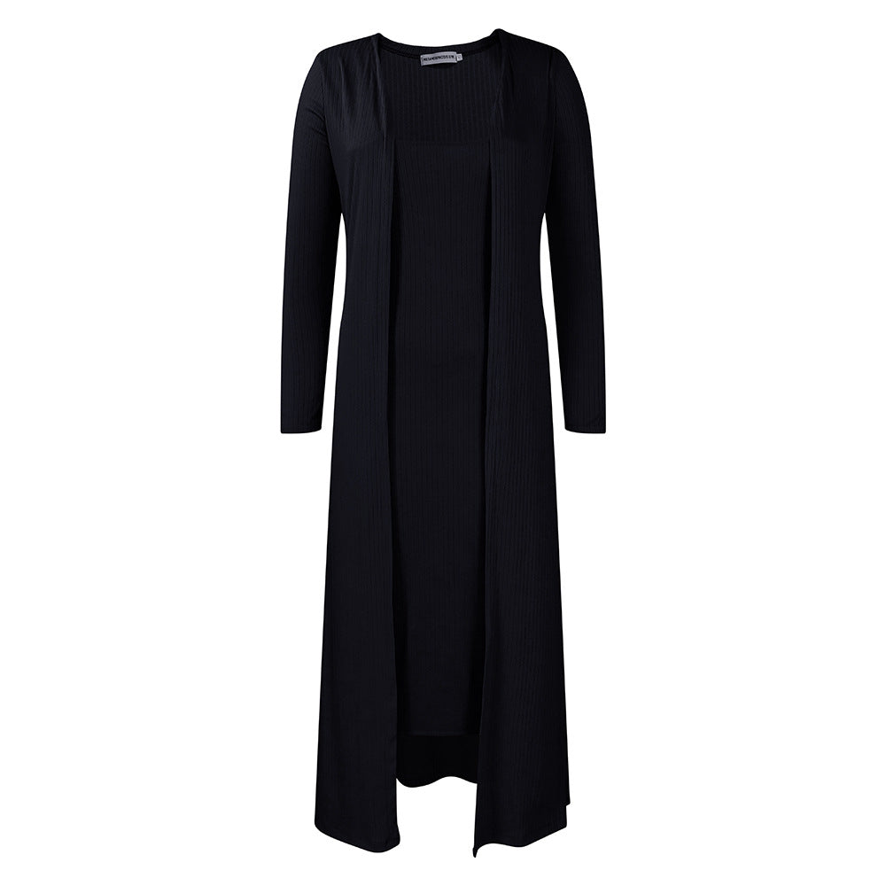 Damen langer Strickmantel mit feiner Rippstruktur und elegantem Schnitt Drune