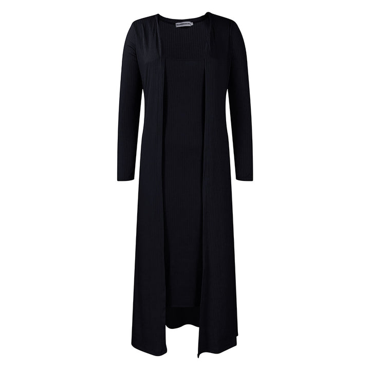Damen langer Strickmantel mit feiner Rippstruktur und elegantem Schnitt Drune