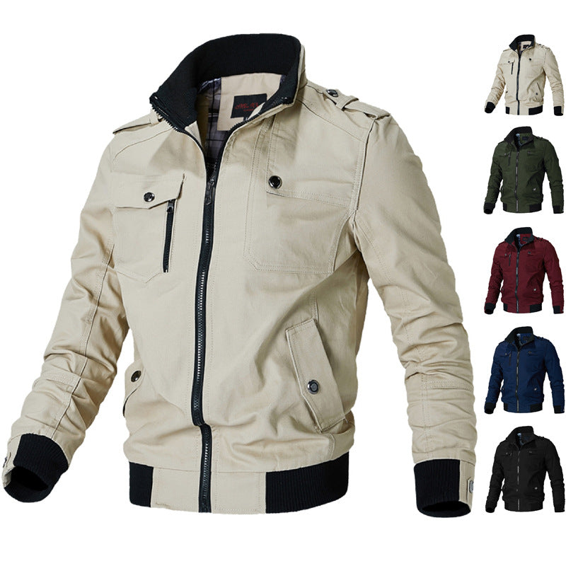 Herren nan modische Field-Bomberjacke aus robustem Baumwoll-Canvas mit Epauletten, Reißverschluss und geripptem Saum Drune