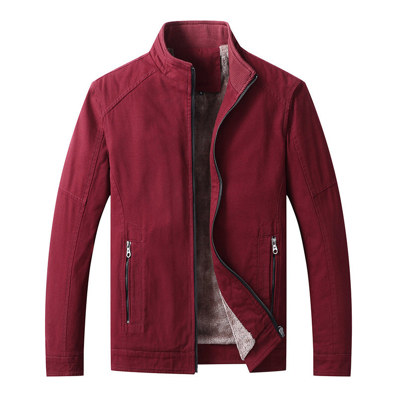 Herren Leichte Baumwoll-Canvas Übergangsjacke mit wärmender Plüschinnenfütterung und Stehkragen Drune