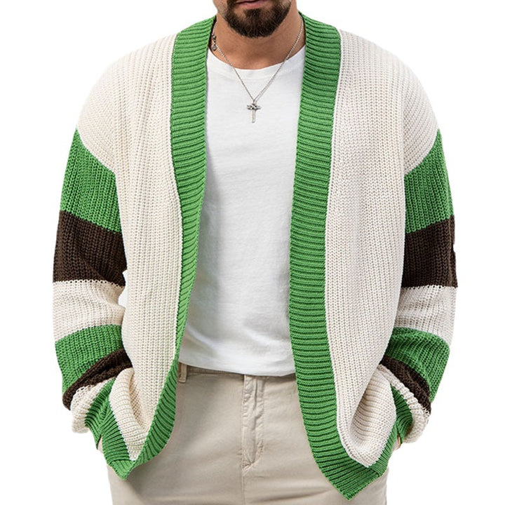 Herren Offene Strickjacke mit breiten Streifen und lässigem Schnitt Drune