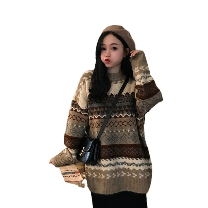 Damen Komfortabler Strickpullover im Retro-Musterdesign Drune