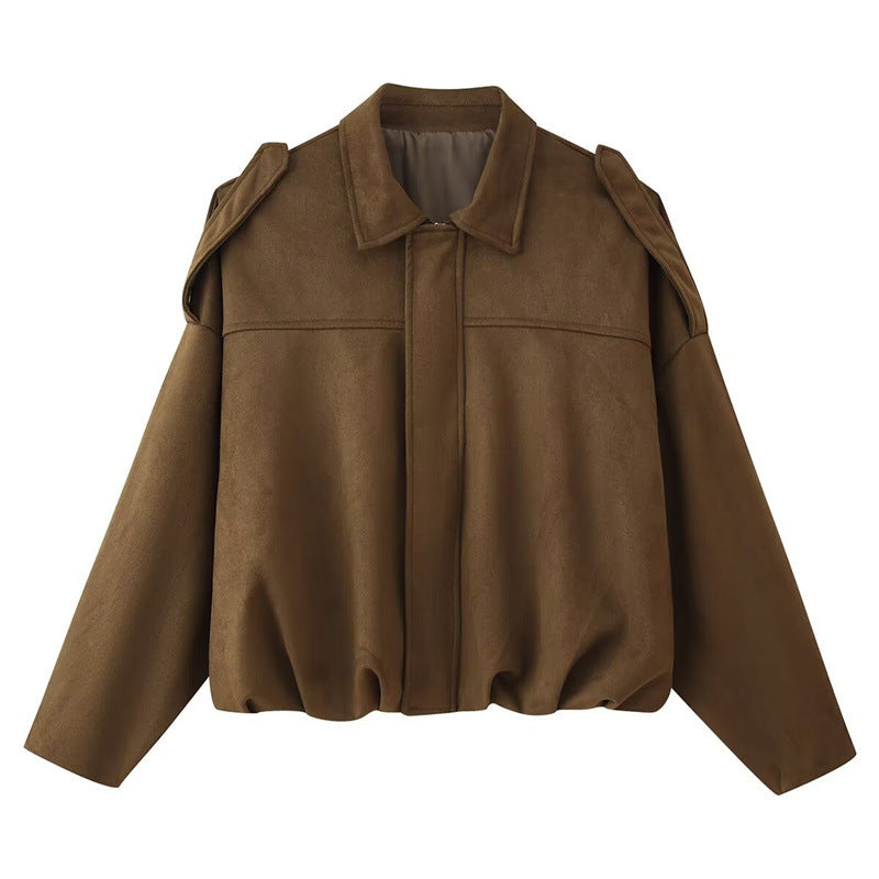 Damen Kurzgeschnittene Oversize Blousonjacke mit Schulterklappen Drune