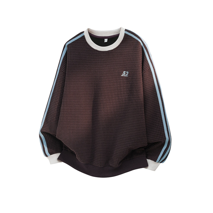 Unisex Oversize Sweatshirt mit Waffelstruktur, Kontraststreifen an Ärmeln und gerippten Bündchen Drune
