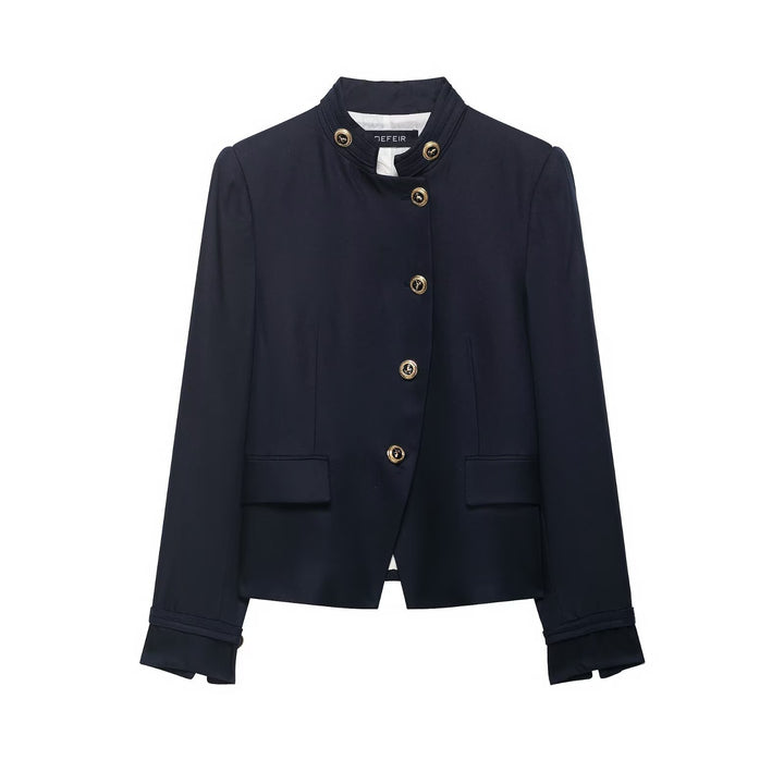 Damen Kastenloser Kurzblazer mit Stehkragen und goldenen Zierknöpfen Drune