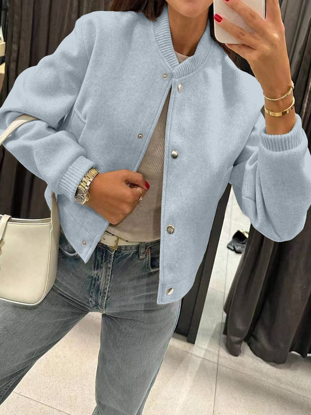 Damen Kurzjacke im Bomberstil aus Teddyfleece mit Rippbündchen Drune