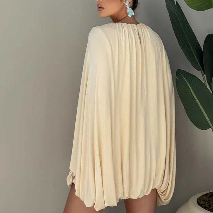 Damen Cape-Minikleid mit Faltenwurf und seitlichen Ärmelschlitzen Drune