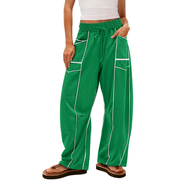 Damen nan weite Lounge-Hose mit Kordelzug, Kontrastpaspelierung und Cargo-Taschen Drune