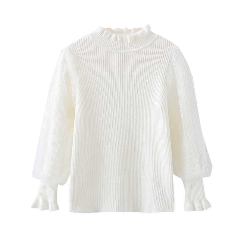 Mädchen elegantes Pullover mit transparenter Spitzenärmel Drune