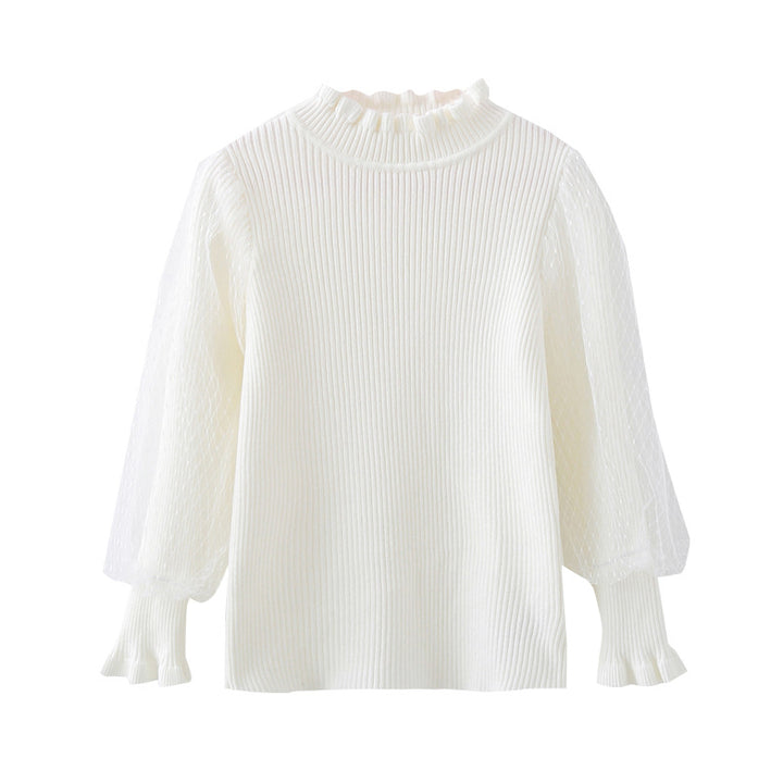 Mädchen elegantes Pullover mit transparenter Spitzenärmel Drune
