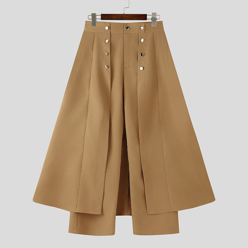 Damen nan taillenhoher ausgestellter Midi-Wickelrock mit innerer Culotte und Zierknopfleiste Drune