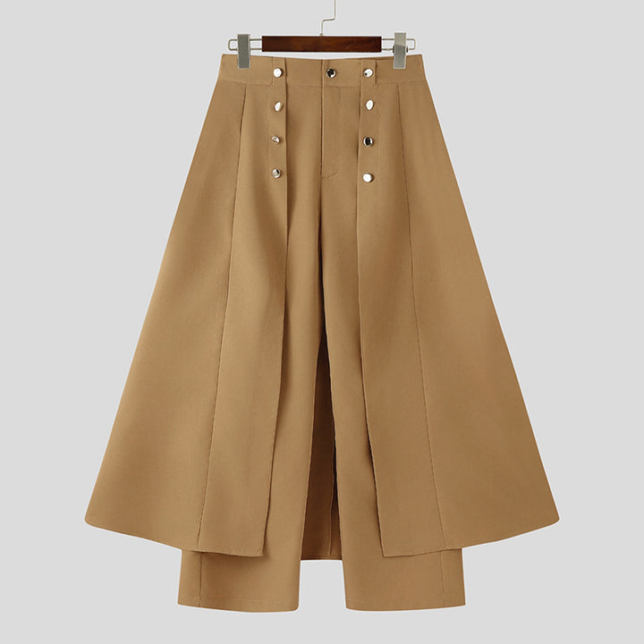Damen nan taillenhoher ausgestellter Midi-Wickelrock mit innerer Culotte und Zierknopfleiste Drune