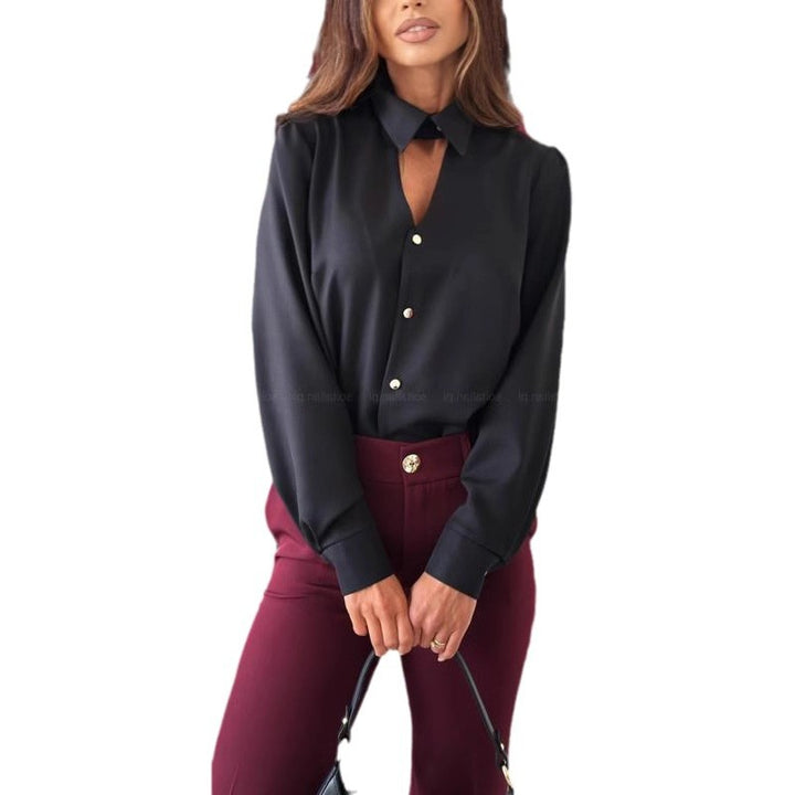 Damen Elegante Bluse mit schickem Kragen und dekorativen Knöpfen Drune