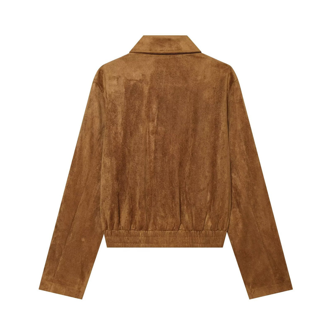 Damen Kurzjacke im Vintage‑Velours‑Stil mit Zierknopfleiste und elastischem Saum Drune