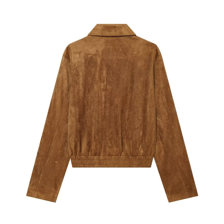 Damen Kurzjacke im Vintage‑Velours‑Stil mit Zierknopfleiste und elastischem Saum Drune