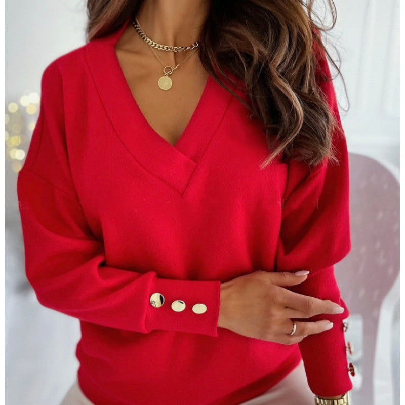 Damen lässiger V-Ausschnitt Pullover aus weichem Baumwollmix Drune