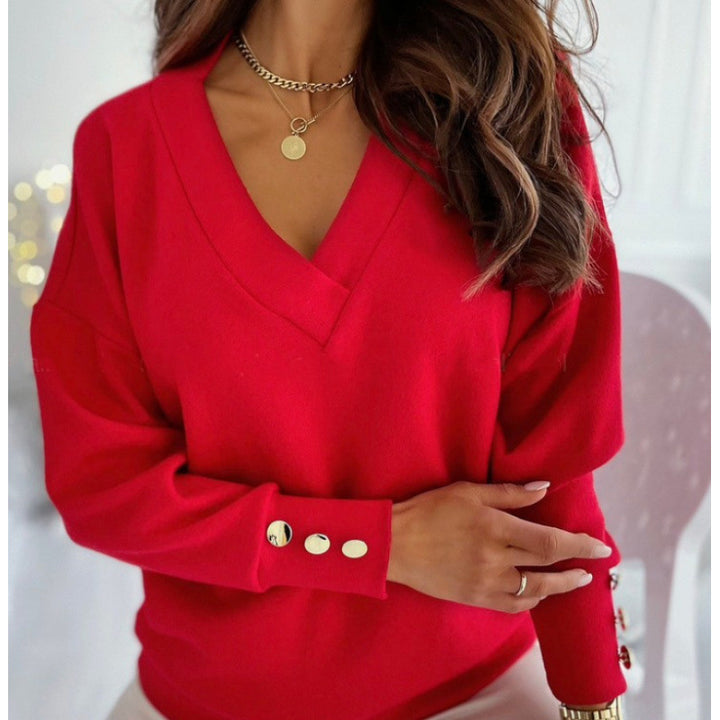 Damen lässiger V-Ausschnitt Pullover aus weichem Baumwollmix Drune