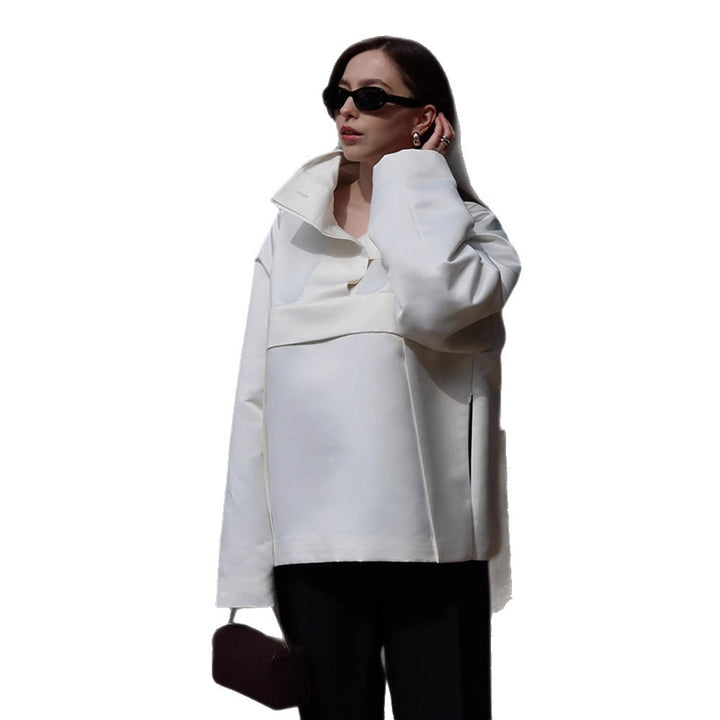 Damen modische Blusenjacke mit schickem Taillengürtel und voluminösen Ärmeln Drune