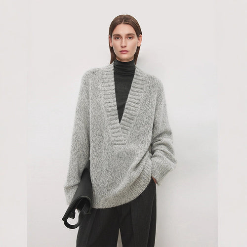 Damen eleganter Strickpullover mit V-Ausschnitt und lässigem Schnitt Drune