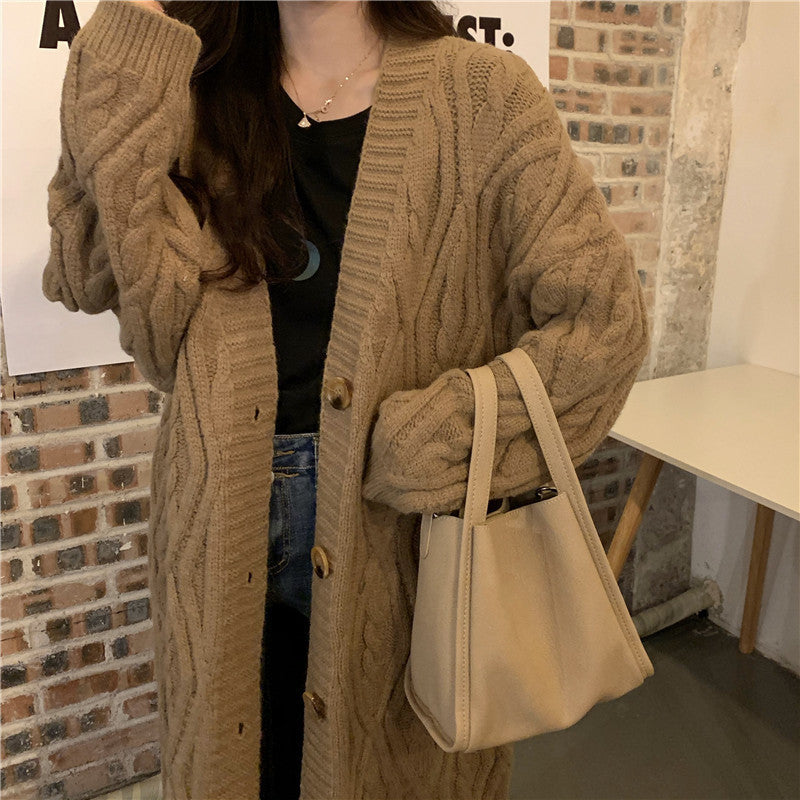 Damen Grobstrick-Cardigan mit XL-Knopfverzierung und lässiger Oversized-Passform Drune