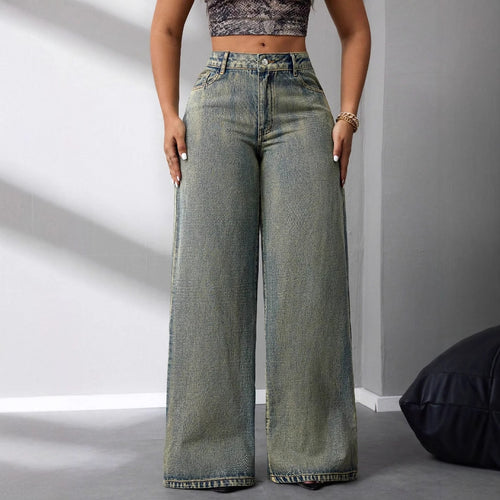 Damen weite High-Waist Jeans im Vintage-Stil mit lässigem Look Drune