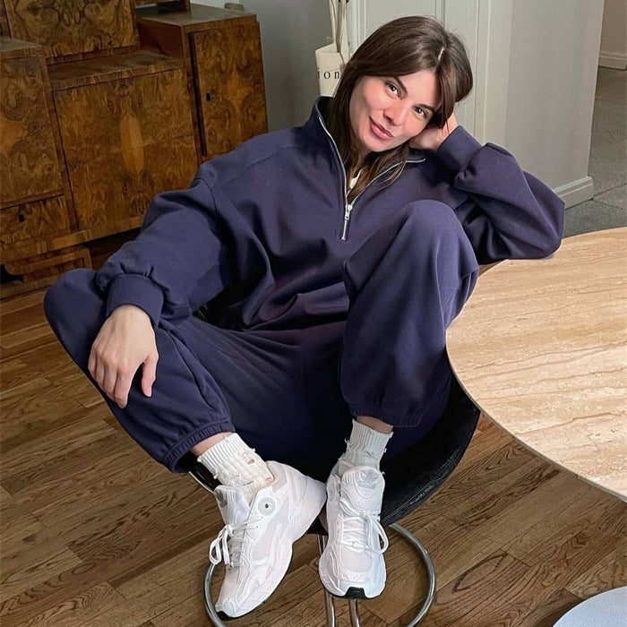 Damen Zweiteiliges Sweatset mit Stehkragen-Halbzip und Relaxed-Oversize-Schnitt Drune