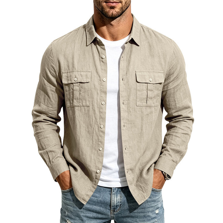 Herren Leinenhemd mit Brusttaschen und lässigem Overshirt Drune