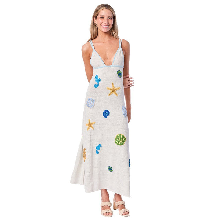 Damen gehäkeltes Strandkleid mit maritimen Motiven Drune