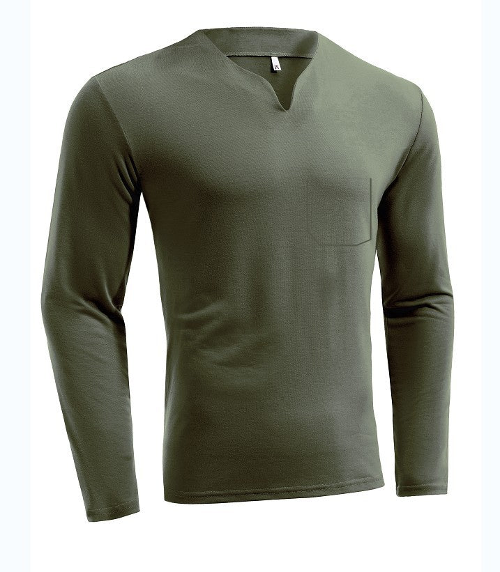 Herren nan Langarmshirt mit V-Ausschnitt Slim Fit Baumwollmix und elastischem Komfortbund Drune
