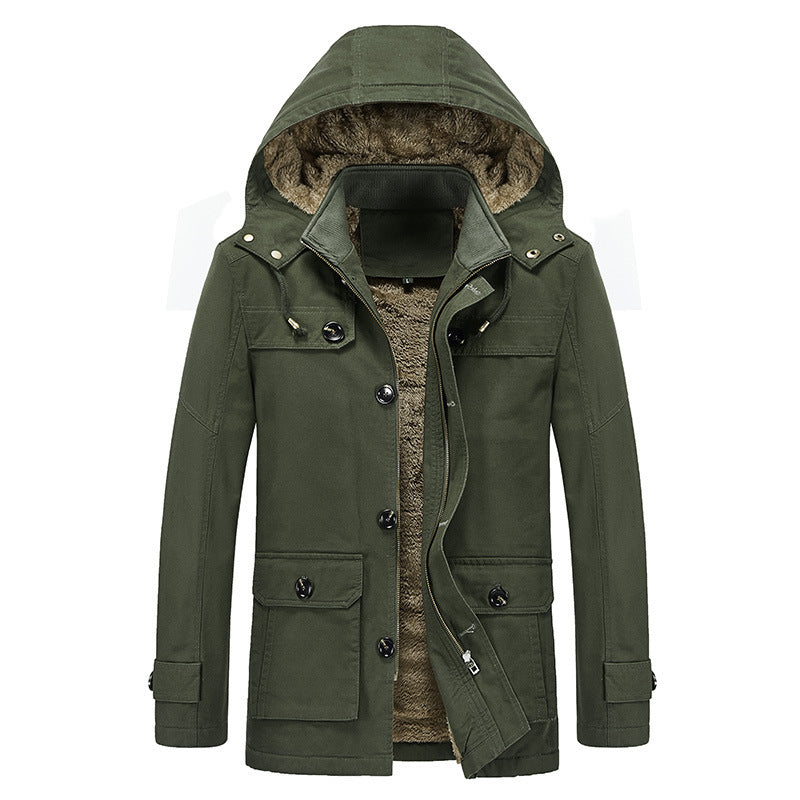 Herren Canvas-Militärparka mit Teddy-Fleece Innenfutter und Multifunktions‑Taschen Drune