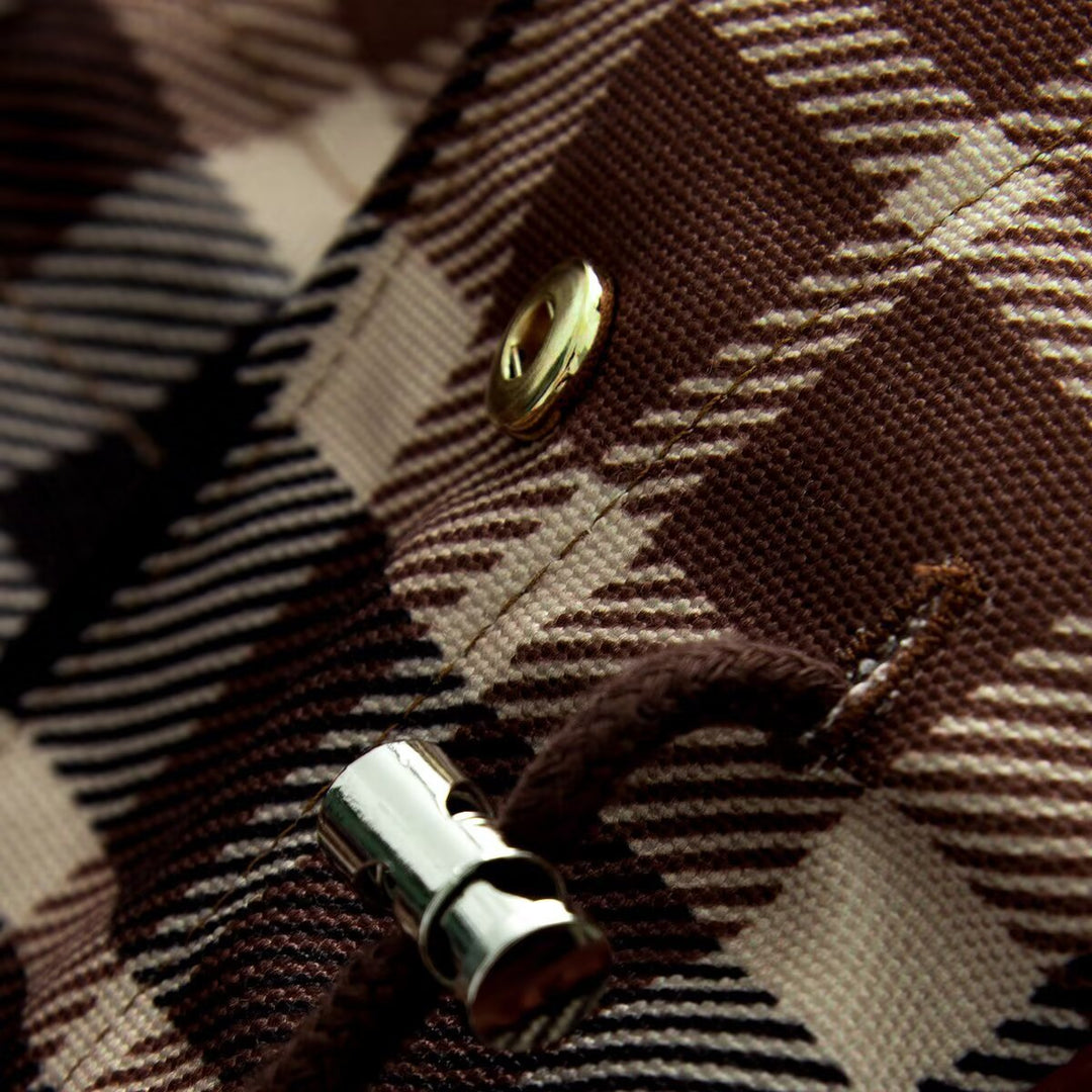 Damen Kariertes Overshirt‑Mantel mit Kunstlederkragen und Taillen‑Tunnelzug Drune
