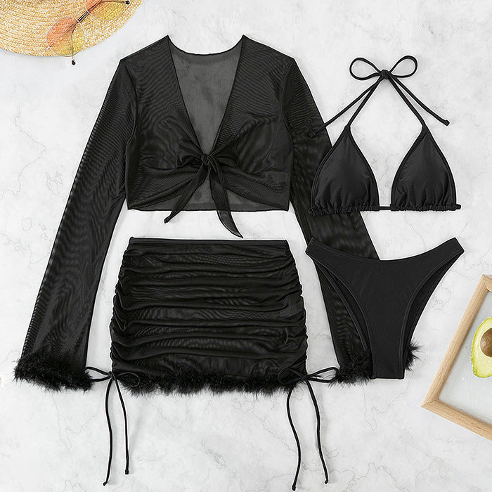 Damen Bikiniset mit raffinierten Rüschendetails und Langarmcover Drune