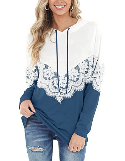 Damen Kapuzenpullover mit eleganter Spitzendekoration und lässigem Schnitt Drune