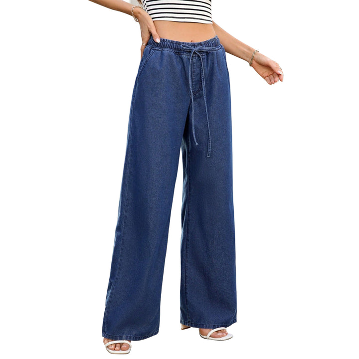 Damen hochgeschnittene weite Denim-Hose mit elastischem Tunnelzugbund Drune