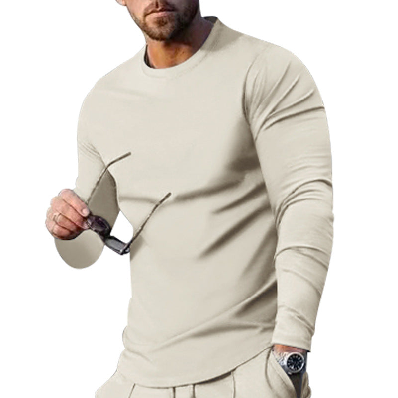 Herren nan schmal geschnittenes Langarmshirt mit Rundhalsausschnitt elastischem Baumwollstretch und verlängertem Saum Drune