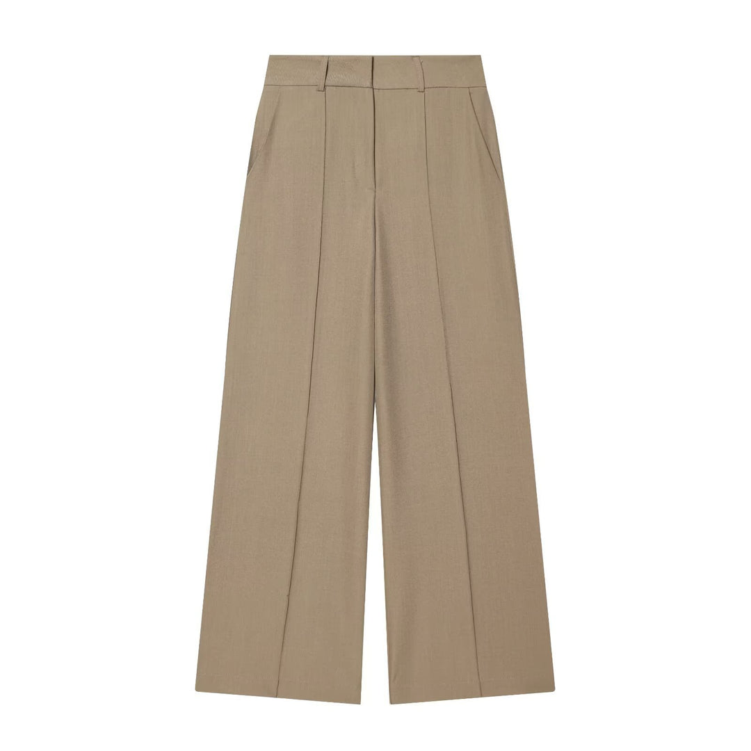 Damen Weite High‑Waist-Hose mit markanter Bügelfalte und Bundfalten Drune