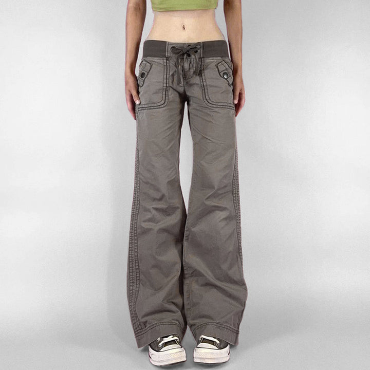 Damen High‑Waist Schlaghose aus Baumwollmix mit Elastikbund, Tunnelzug und aufgesetzten Taschen Drune