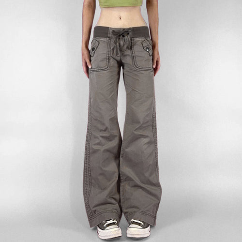 Damen High‑Waist Schlaghose aus Baumwollmix mit Elastikbund, Tunnelzug und aufgesetzten Taschen Drune