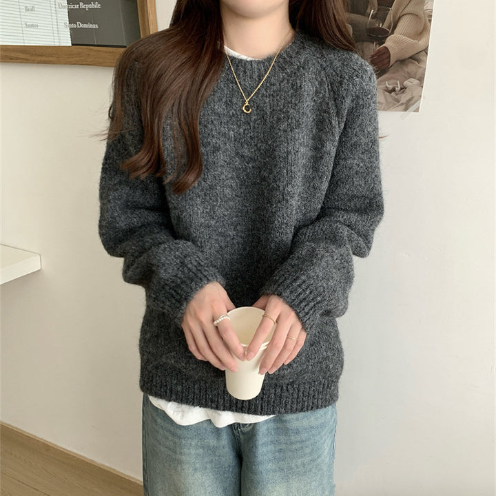 Damen lässiger Strickpullover mit Rundhalsausschnitt und weichem Material Drune