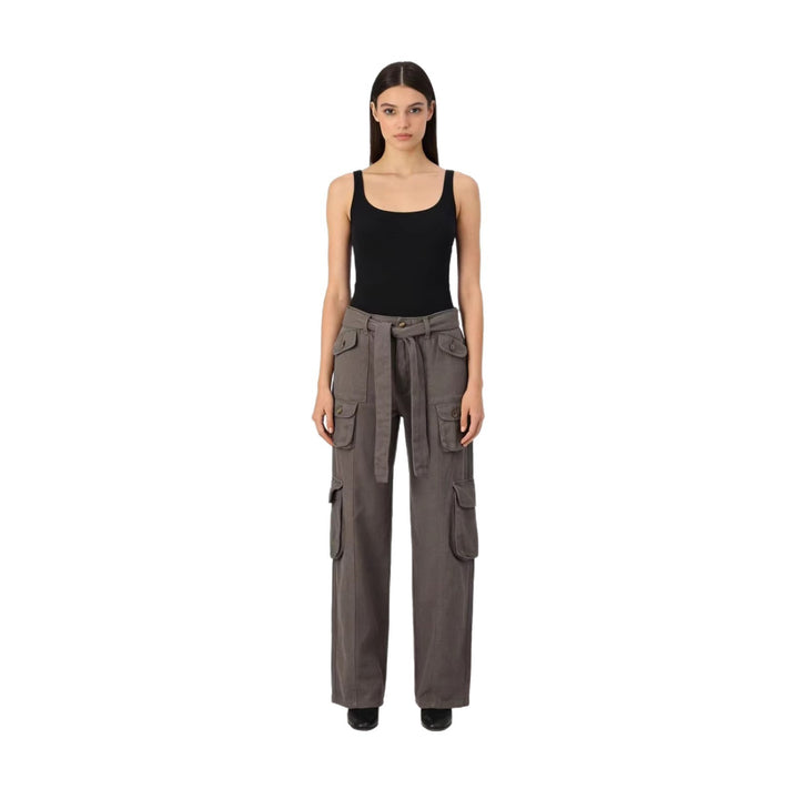 Damen nan weite Cargo-Hose mit hoher Taille, Bindegürtel und mehreren aufgesetzten Klappentaschen Drune