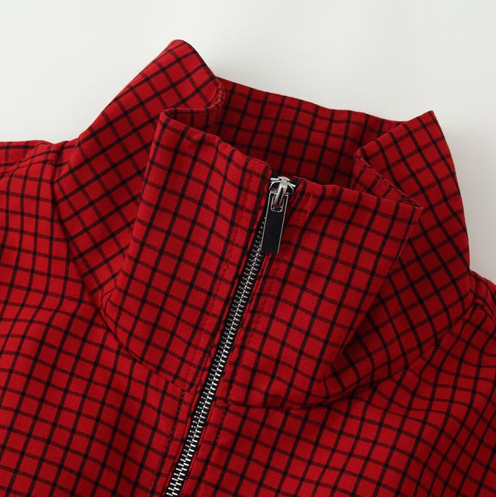 Damen Kurzblouson im Boxy‑Cut mit Stehkragen, Karo‑Print und Reißverschluss Drune