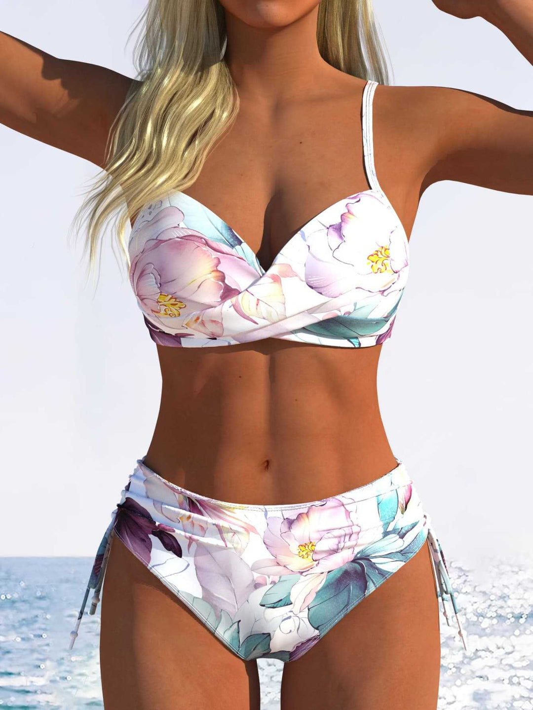 Damen Bikini-Set mit geometrischem Design und verstellbarem Bund Drune