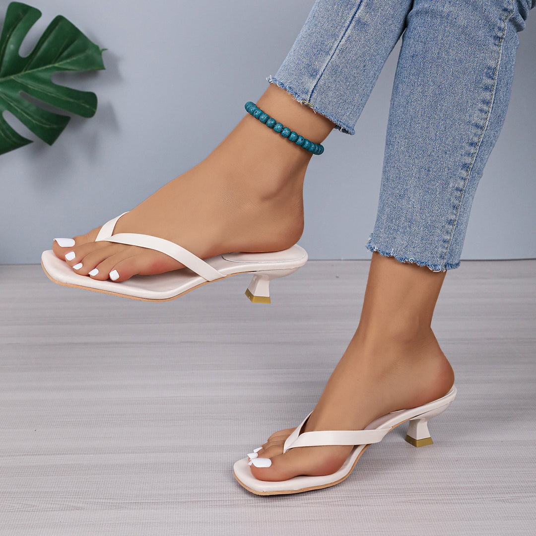 Damen nan elegante Zehensteg-Mules mit niedrigem Blockabsatz und quadratischer Zehenform Drune