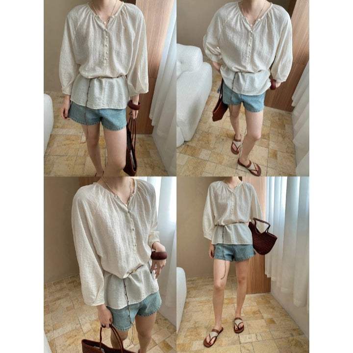 Damen lässige Bluse mit Knopfdetails und legerem Schnitt Drune