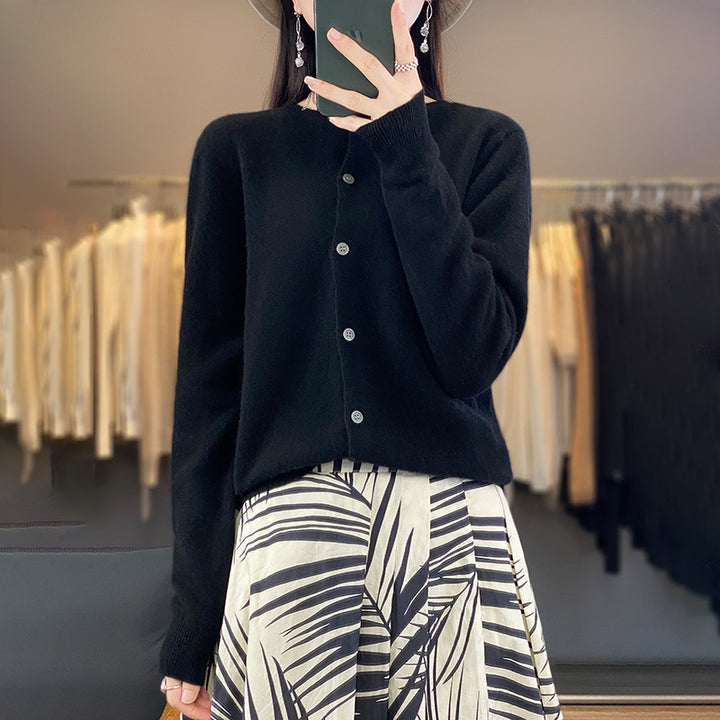Damen Leichter Feinstrick-Cardigan mit Kaschmir‑Optik, Rundhalsausschnitt und verdeckter Knopfleiste Drune